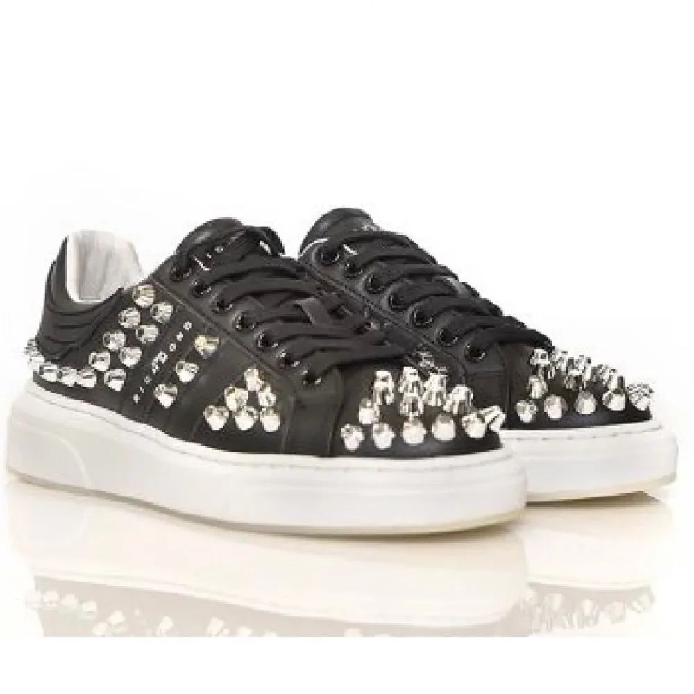 NEW John Richmond black silver studs leather biker sneakers style 10208 5.5
